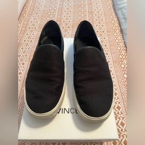Vince Preston Black Leather Cotton Canvas Slip On 8.5